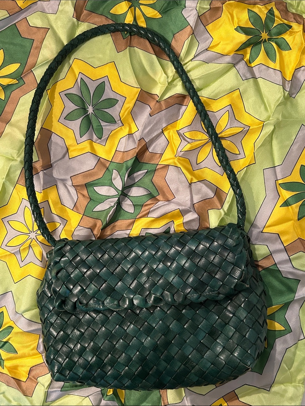 Loeffler Randall Woven Leather Shoulder Bag in Green
